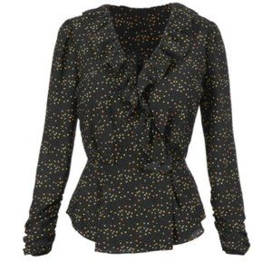 CAbi Black Blouse with Multicolor Dots